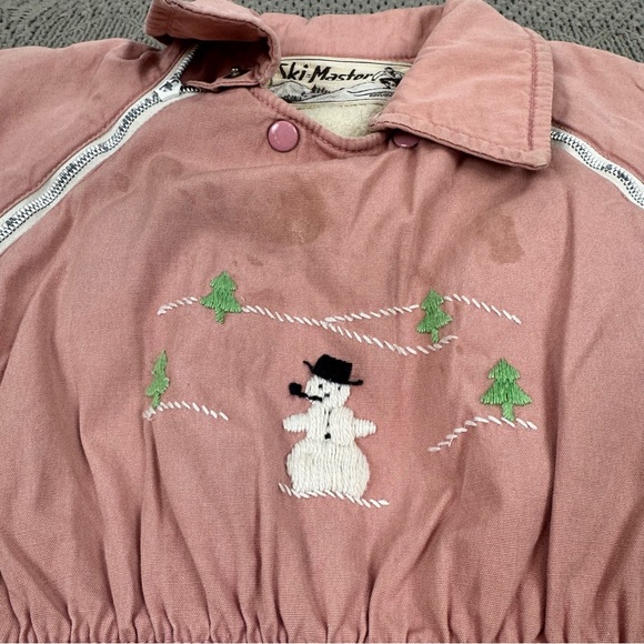 50s 60s Vintage Girls Youth Ski Master Snowman Embroidered Pink Snow Ski Suit - Picture 4 of 16